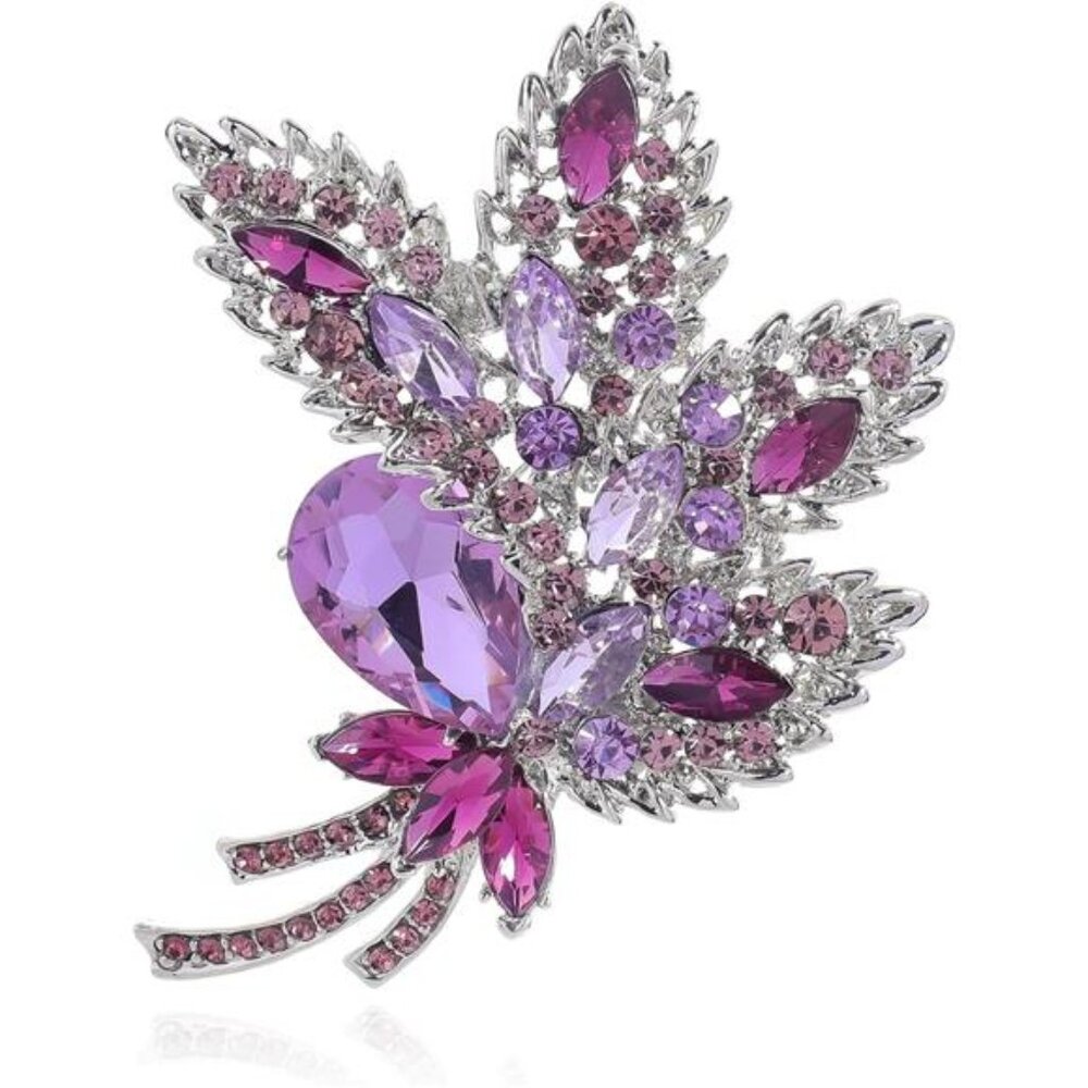 Big Large Brooch Pin Austrian Crystal Leaf Shape Bouquet Rhinestone